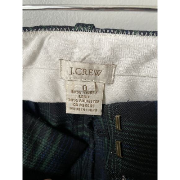 J Crew Cafe Capri Wool Blend Pants Womens Size 0 Plaid Green And Navy - Picture 2 of 10